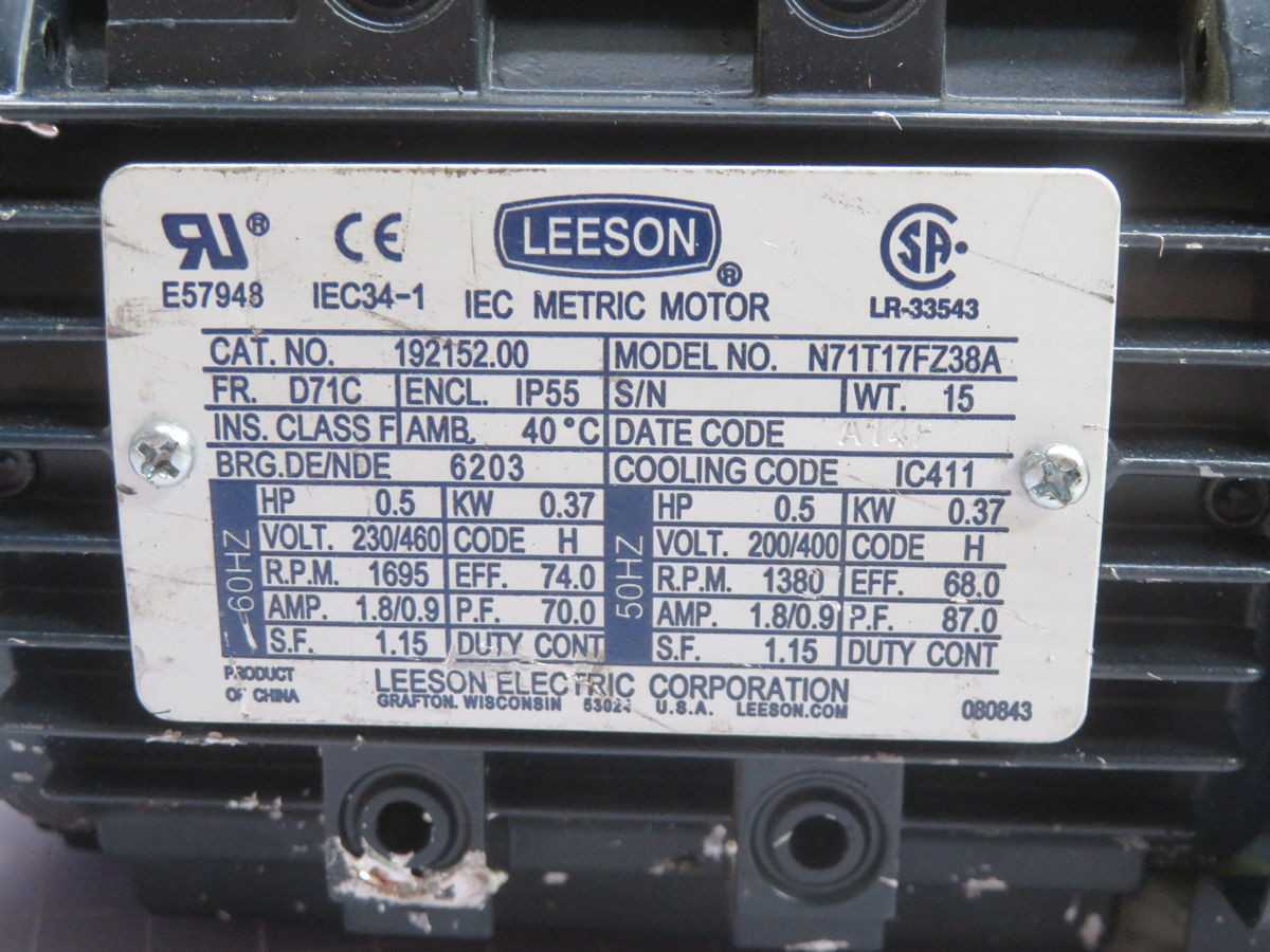 LEESON Electric 192152.00 N71T17FZ38A IEC Metric Motor T263528 - ELECTRIC MOTORS