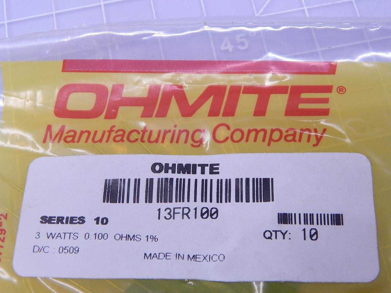 LOT OF 1100 OHMITE 13FR100 CURRENT SENSE RESISTORS - THROUGH HOLE 3 WATTS 0.1 OHMS 1 % - INDUSTRIAL PARTS