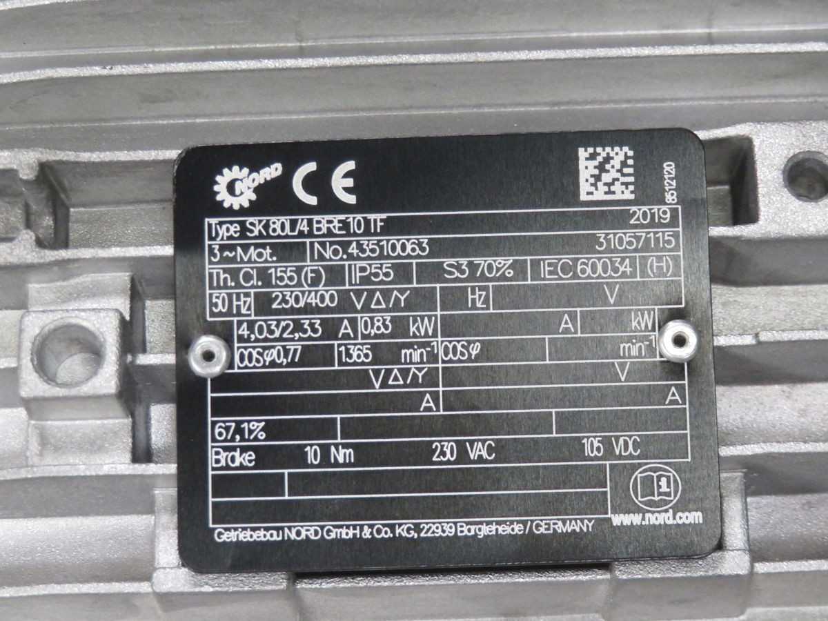 NORD SK 80L/4 BRE 10 TF 1S175D-IEC80-80L/4 INVERTER DUTY MOTOR T261367 - GEARMOTOR
