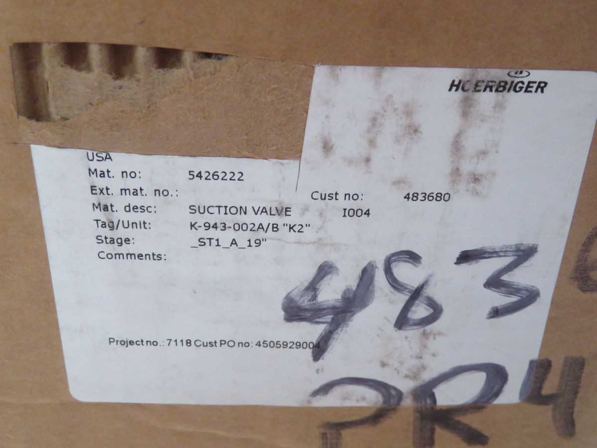 HOERBIGER K-943-002A/B K2 SUCTION VALVE T267717 - VALVES