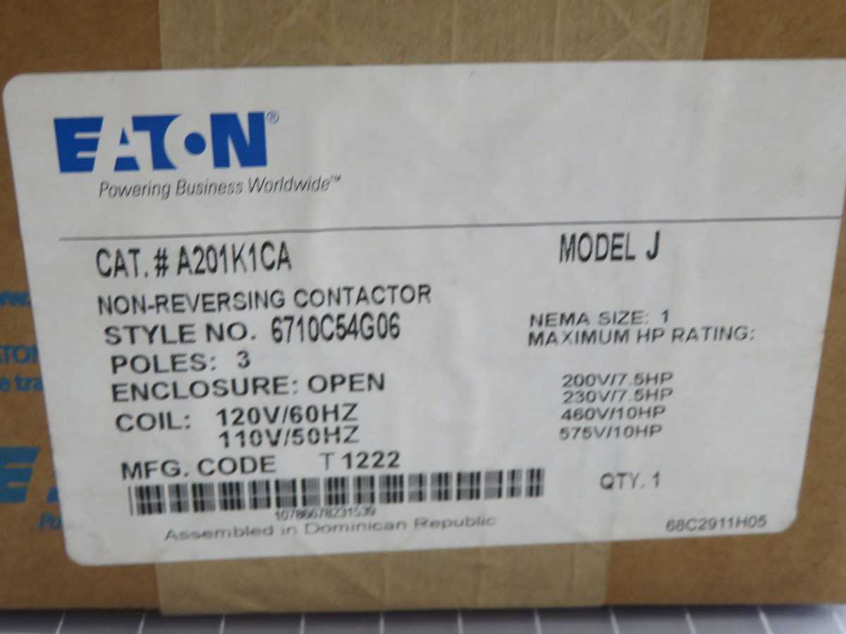 EATON A201K1CA CONTACTORS, NEMA SIZE 1, 3-POLE, 27A, COIL 120V/110V, 3-PHASE 10HP, 1-PHASE 3HP - CIRCUIT BREAKERS