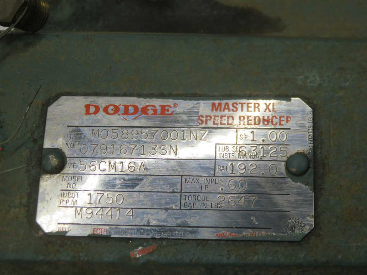 DODGE M058957001NZ 07916713SN MASTER XL SPEED REDUCER T265145 - INLINE GEAR REDUCER