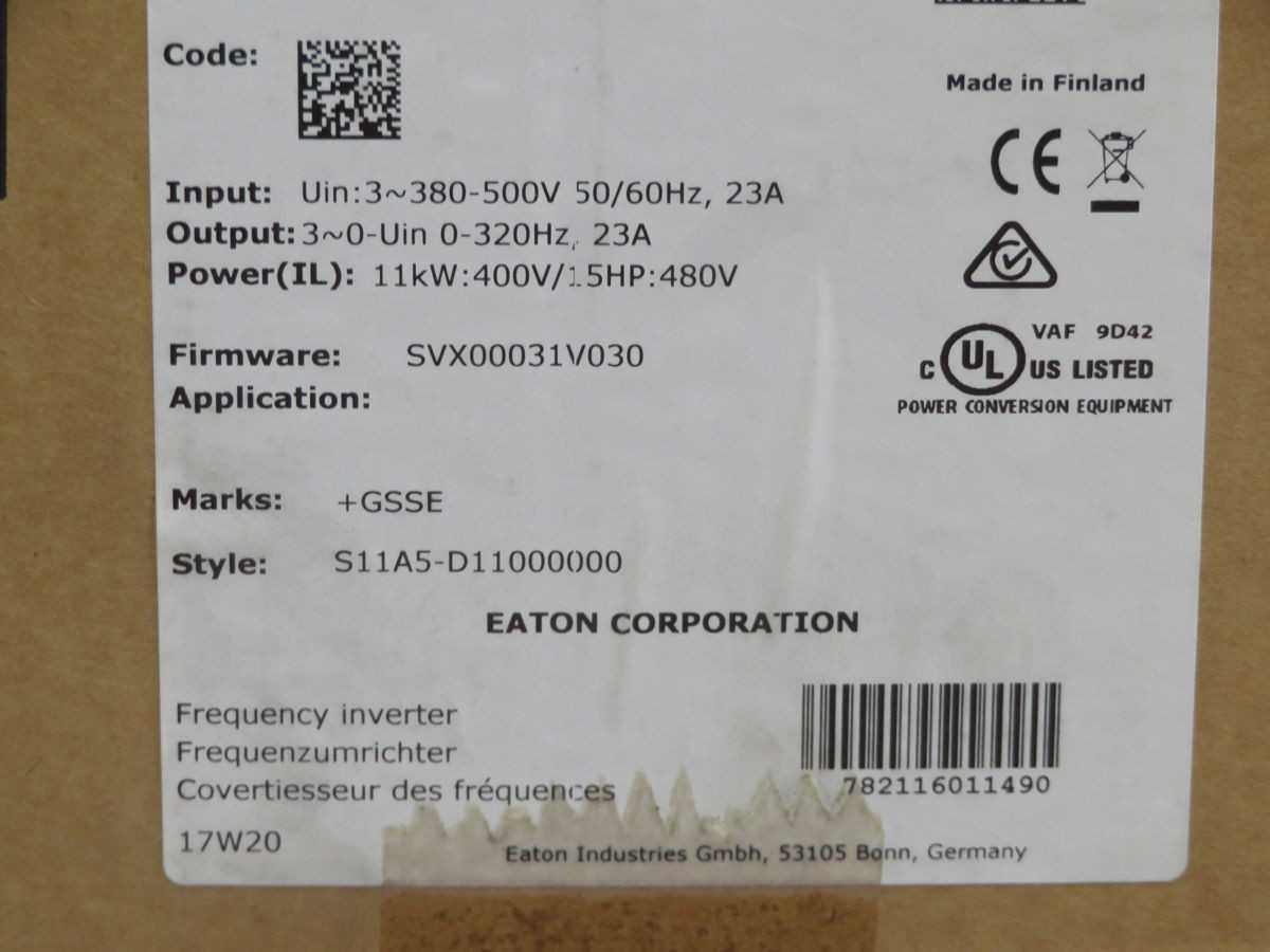 EATON SVX010A1-4A1B1 AC DRIVES, 10 HP POWER, 480V VOLTAGE, NEMA 1 ENCLOSURE, 0-500 HZ OUTPUT FREQ - AC VFD DRIVES