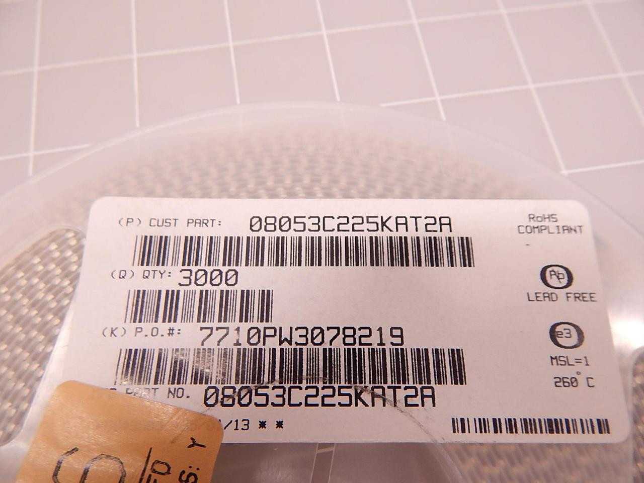 LOT OF 18000 AVX 08053C225KAT2A MULTILAYER CERAMIC CAPACITORS MLCC - SMD/SMT 25 V 2.2 UF 10 % - ELECTRICAL COMPONENTS