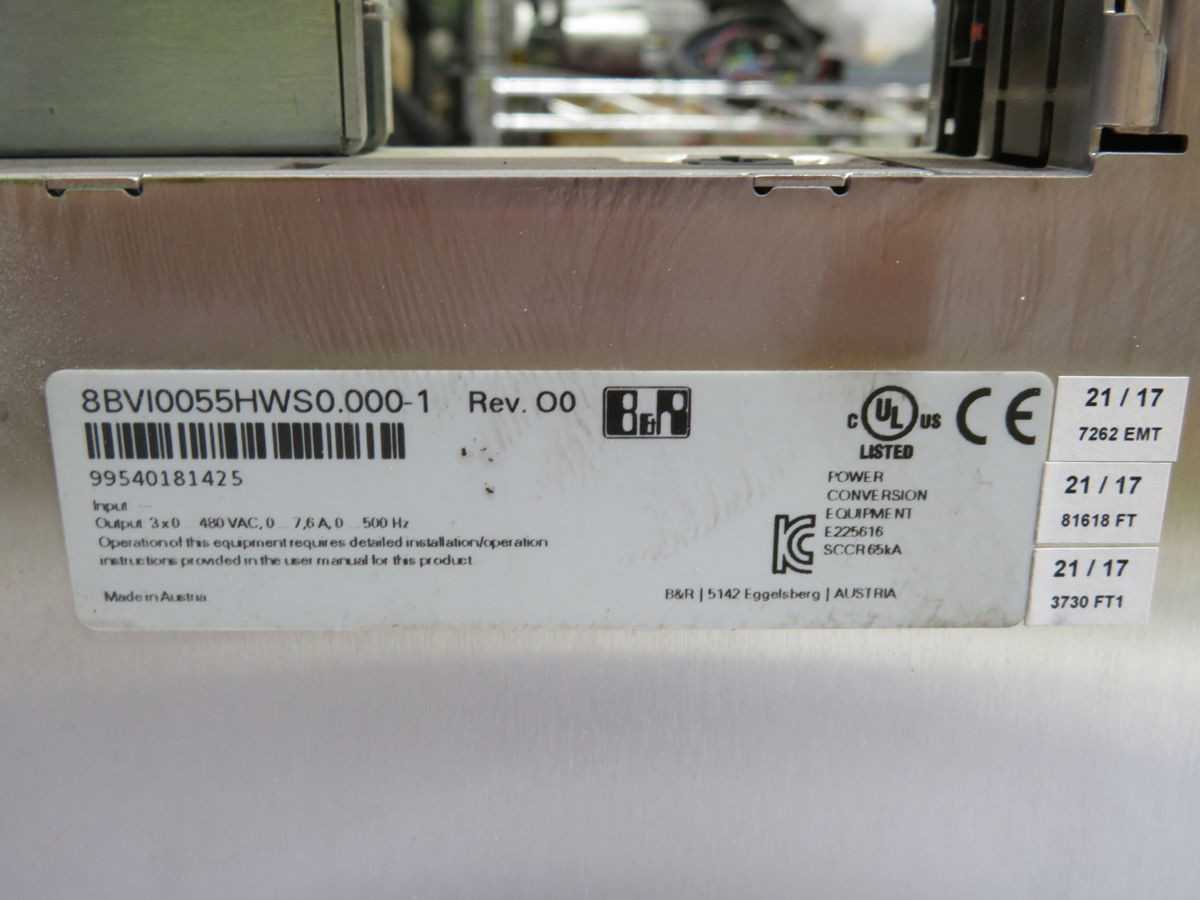 B&R 8BVI0055HWS0.000-1, SINGLE-AXIS INVERTER DRIVE, 5.5KW POWER, 7.6A OUTPUT, 0-480VAC - POWER INVERTERS