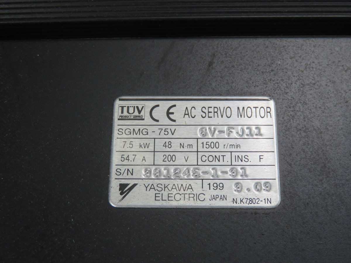 Yaskawa SGMG-75V 6V-FJ11 Servo Motor, 7.5 kW Power, 1500 RPM Speed, 47.7 NM Torque, 8192 P/R - SERVO