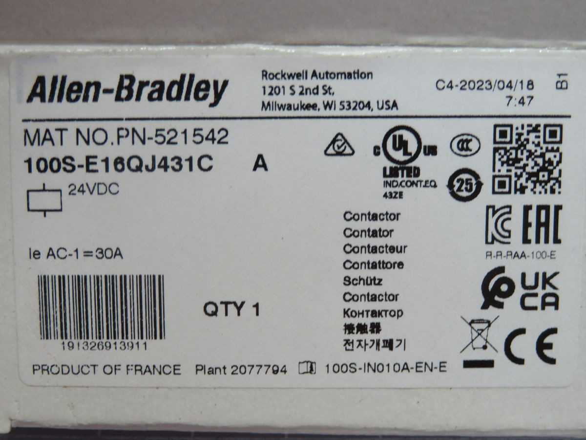 Allen Bradley 100S-E16QJ431C MCS-E IEC Safety Contactor T269081 - CONTACTORS