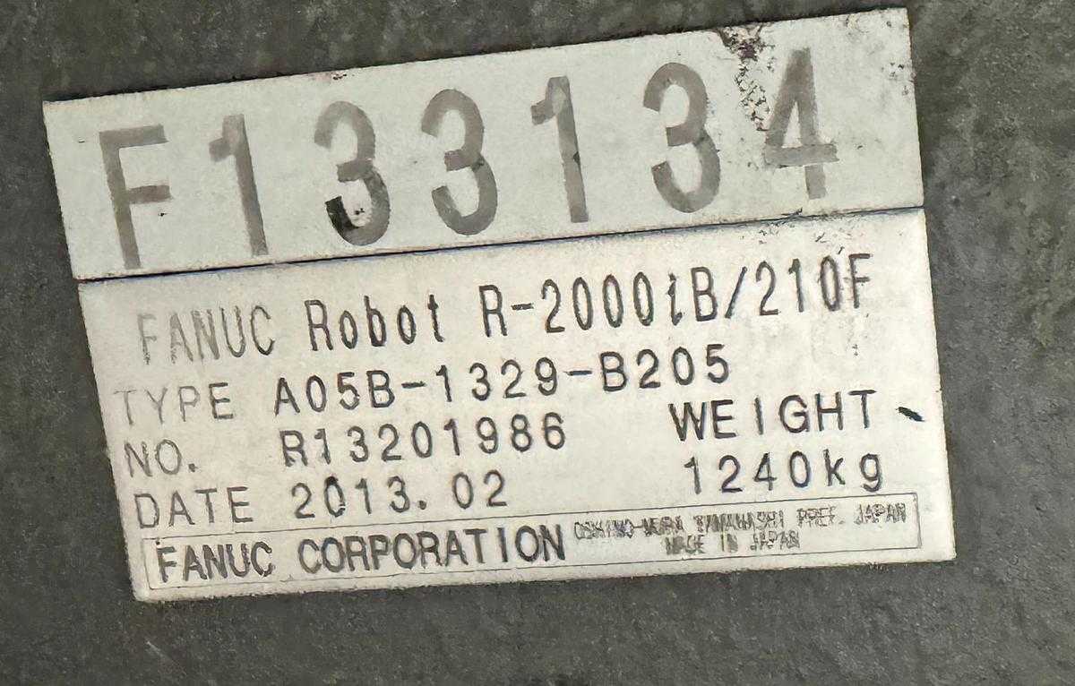 2013 FANUC R-2000IB/210F ROBOT - 210KG PAYLOAD, 2655MM REACH, R-30IA CONTROL - ARTICULATED ROBOTS