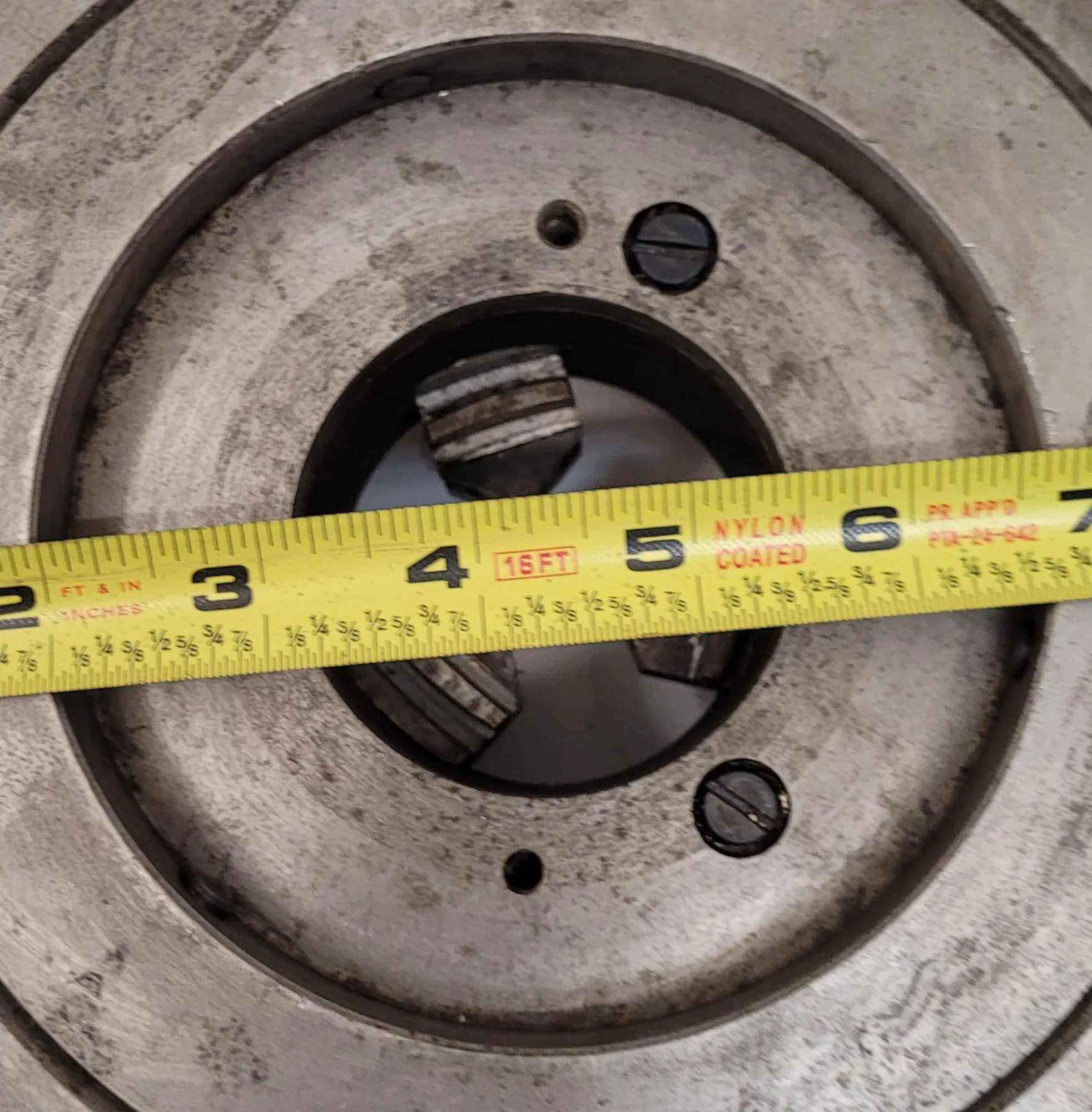 BISON 8" 3 JAW ADJUSTABLE CHUCK, CENTER HOLE ID 2-1/2", OD 4-5/8" - MACHINE TOOLING