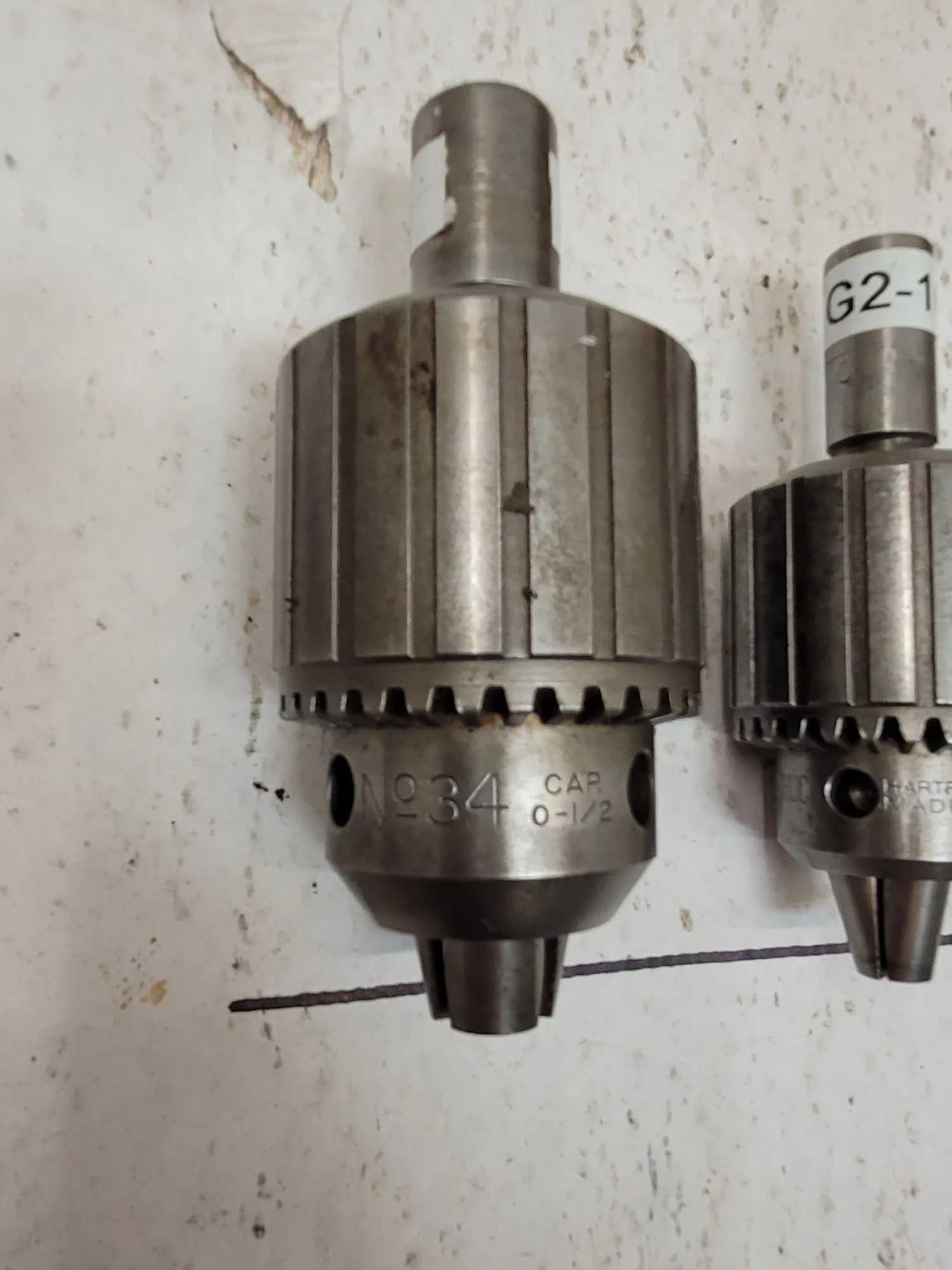 JACOBS DRILL CHUCK SET: NO 34 (0-1/2 CAP), NO 32 (0-3/8 CAP), 2A (0-3/8 IN, #2 TAPER) - MACHINING TOOLING & PARTS