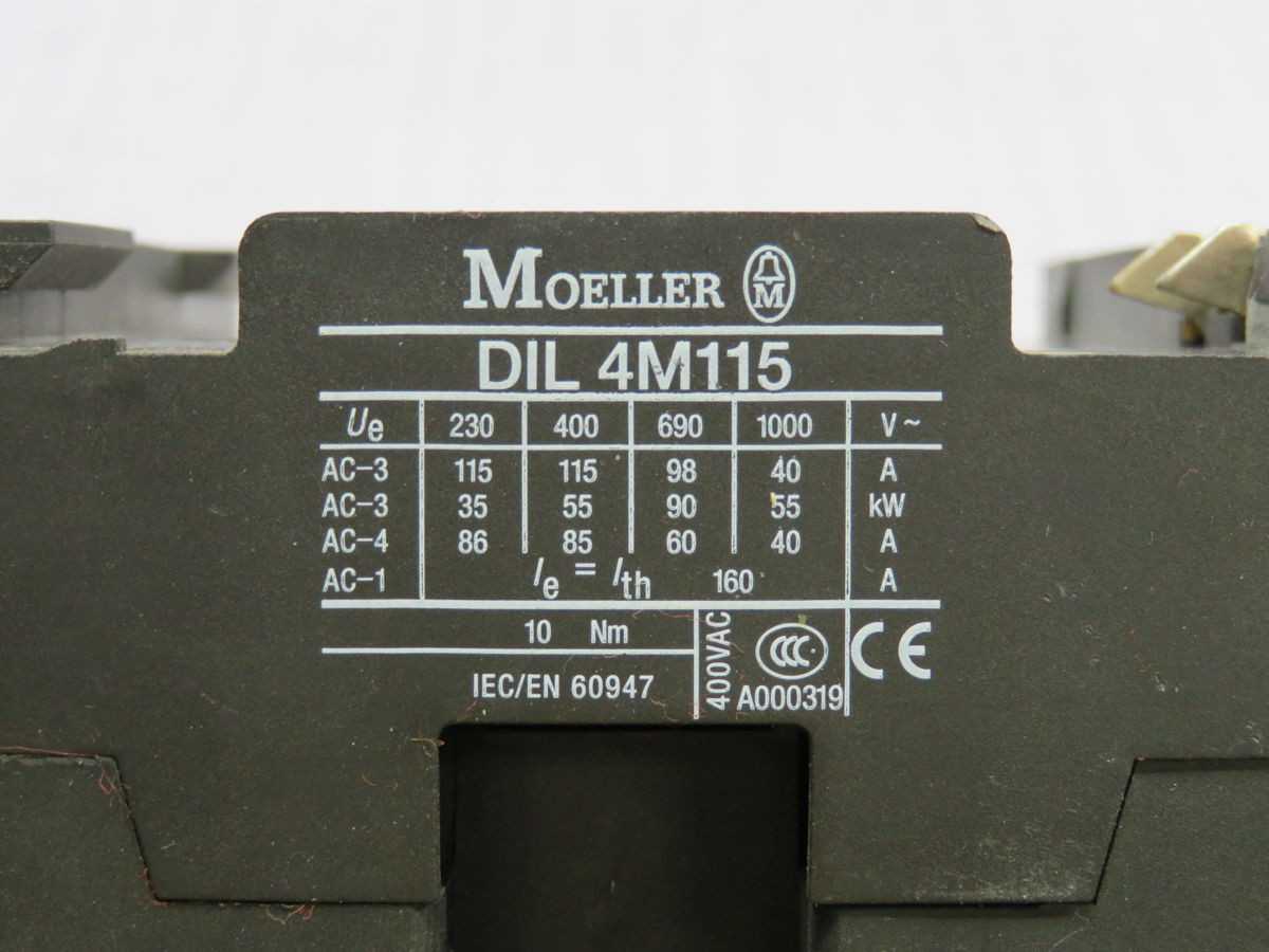Moeller Dil 4M115 Contactor, 115 A AC-3, 55 kW, 230 VAC CTL, 1NO/1NC AUX - DC CONTACTOR