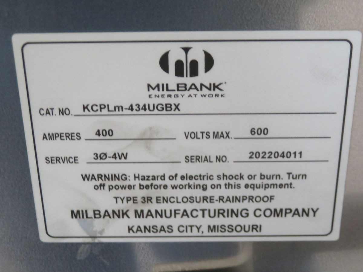 MILBANK KCPLM-434UGBX CURRENT TRANSFORMER CABINET 400 A 600 V T268169 - ELECTRICAL ENCLOSURES