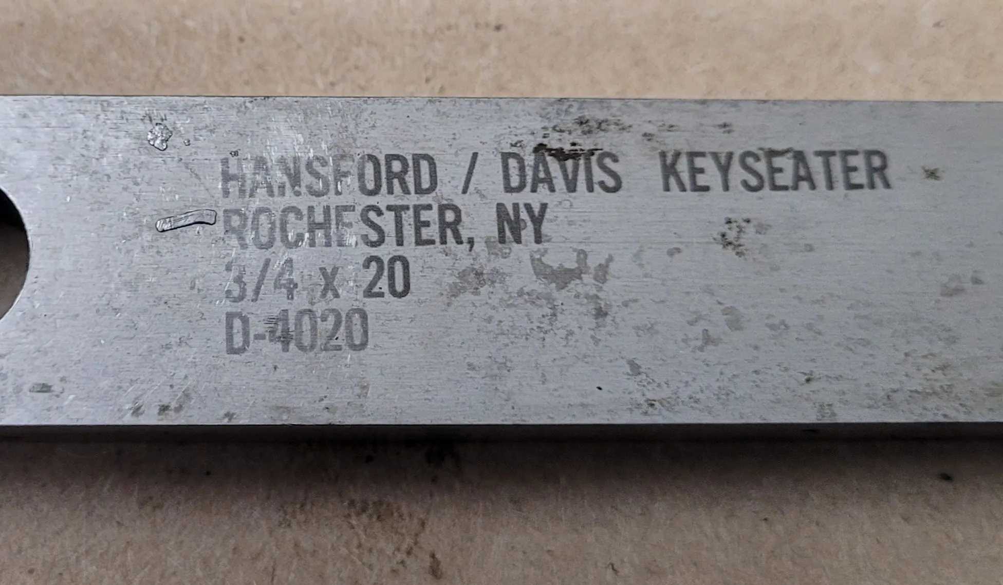 HANSFORD DAVIS D-4020 KEYSEATER – 3/4IN X 20 - MACHINING TOOLING & PARTS