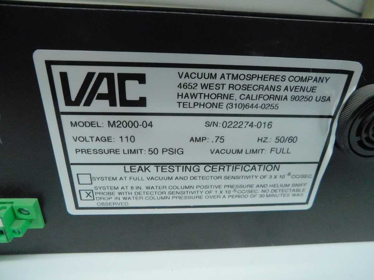 VAC M2000-04 VACUUM CONTROL M7560 - OPERATOR CONTROLS