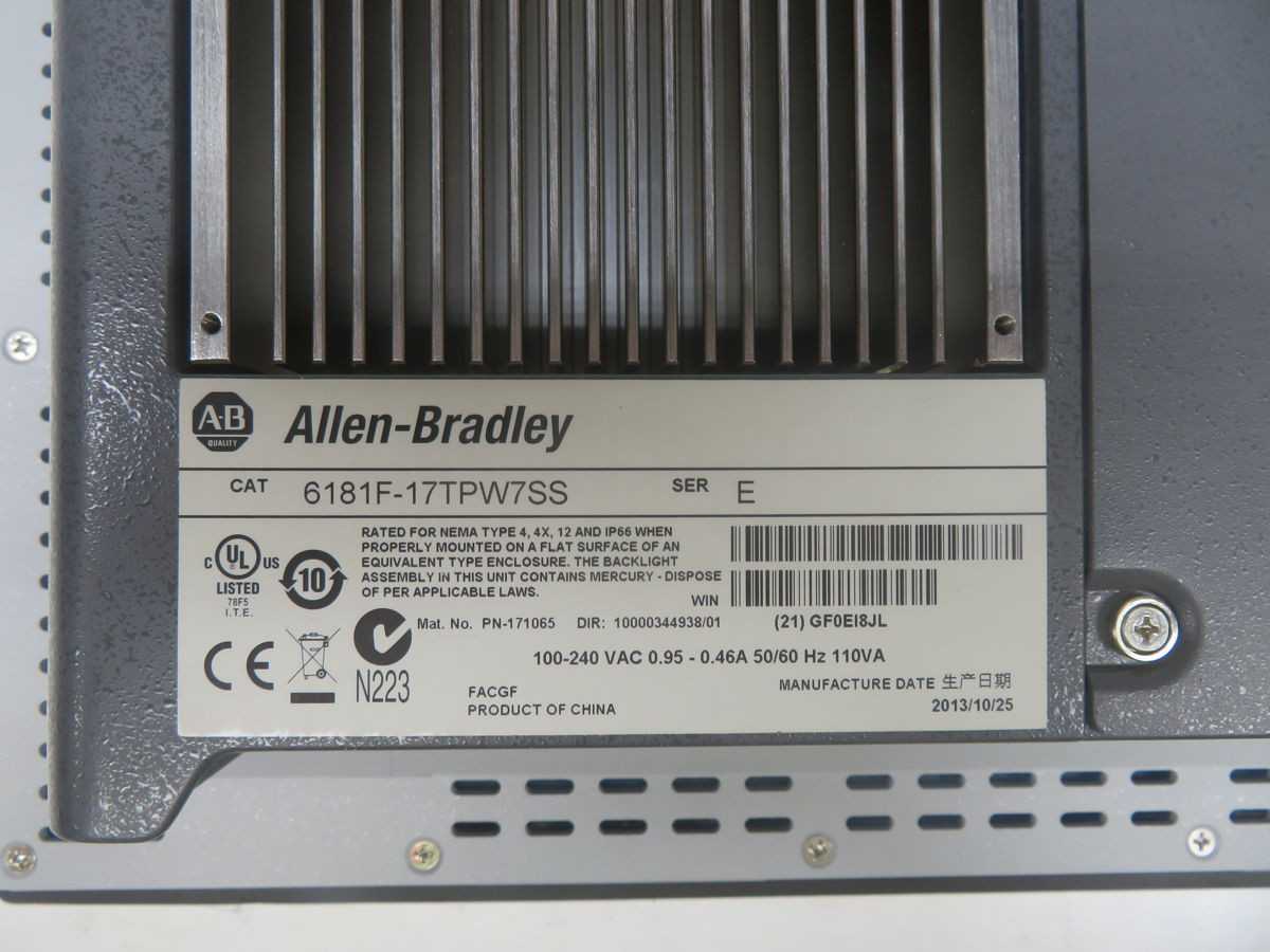 Allen Bradley 6181F-17TPW7SS, Control Panels Interfaces, 17 Inch SCR, 1280x1024 Res, IP65 - OPERATOR INTERFACE PANELS