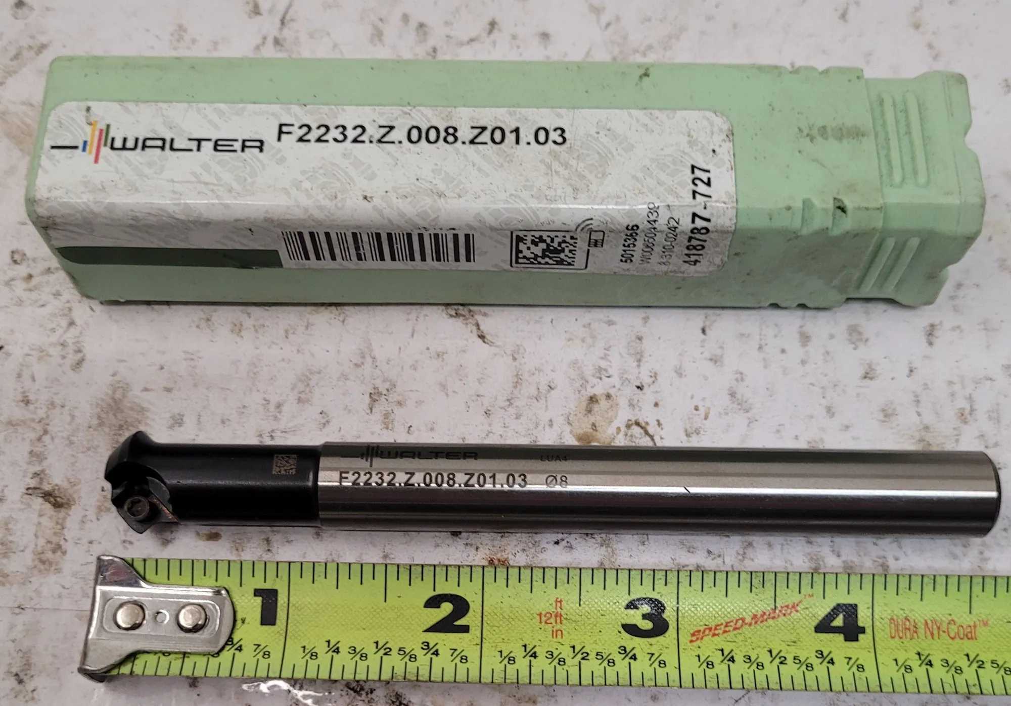 WALTER F2232.Z.008.Z01.03 INDEXABLE MILL CUTTER, .315” CUT DIA, 4.724” OAL, RIGHT CUT - MACHINING TOOLING & PARTS