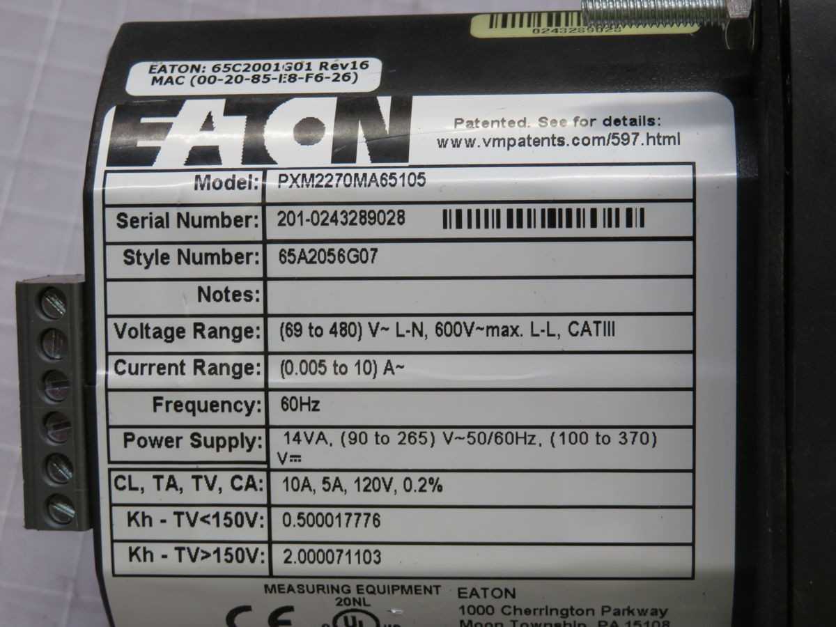 EATON PXM2270MA65105 PQM, 768 MB MEMORY, 60 HZ FREQUENCY, 5 A CURRENT, 90-265 V VOLTAGE - INDUSTRIAL PARTS