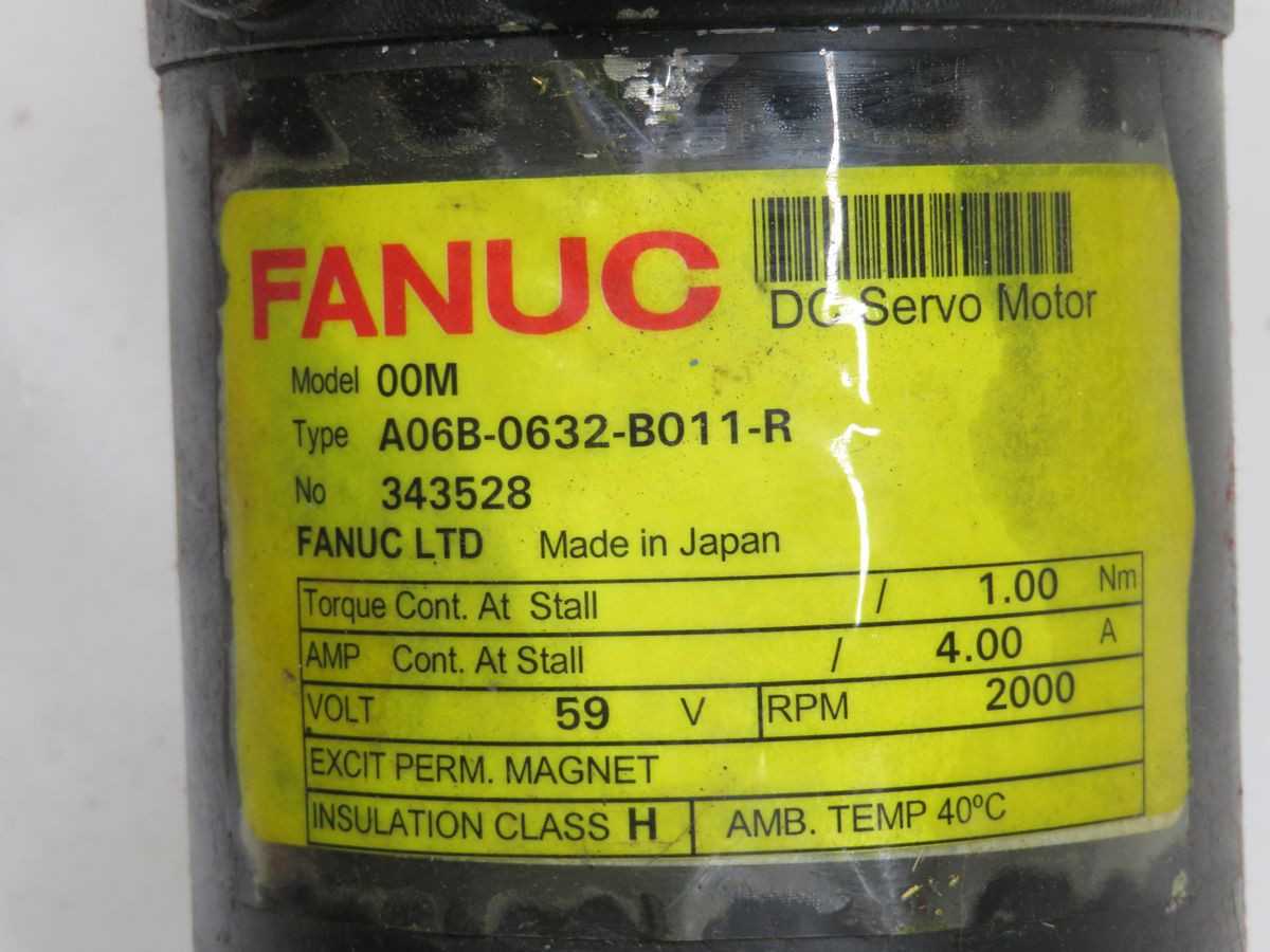 FANUC 00M DC SERVO MOTOR, 1 NM TORQUE, 4 A CURRENT, 132 VDC, 2000 RPM, 0.85 KW, 2000 PPR - SERVO