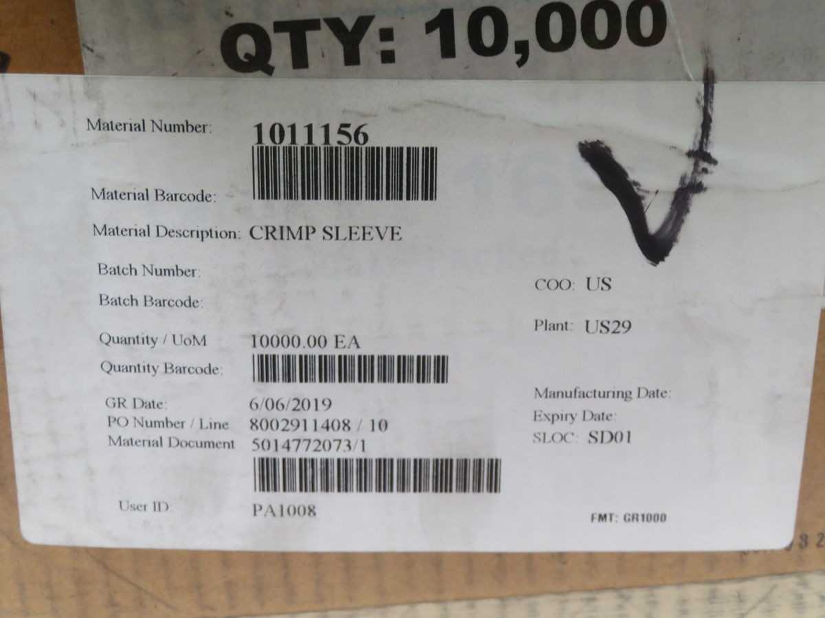 LOT OF 10000 COMMSCOPE 1011156 CRIMP SLEEVE T268954 - SLEEVE