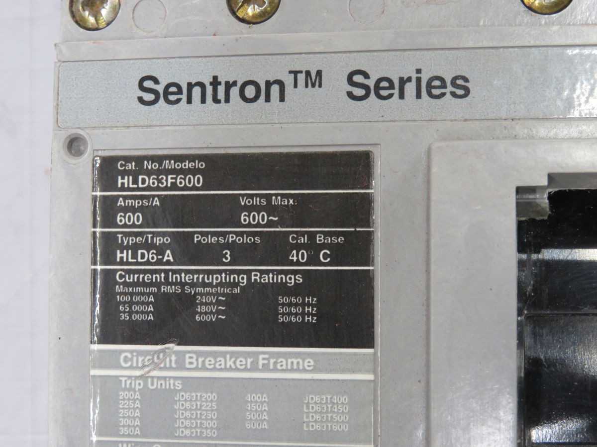 SIEMENS HLD63F600 BREAKER, 3P, 600A CURRENT, 600V VOLTAGE, 18KA INTERRUPT, THERMAL MAGNETIC TRIP - CIRCUIT BREAKERS