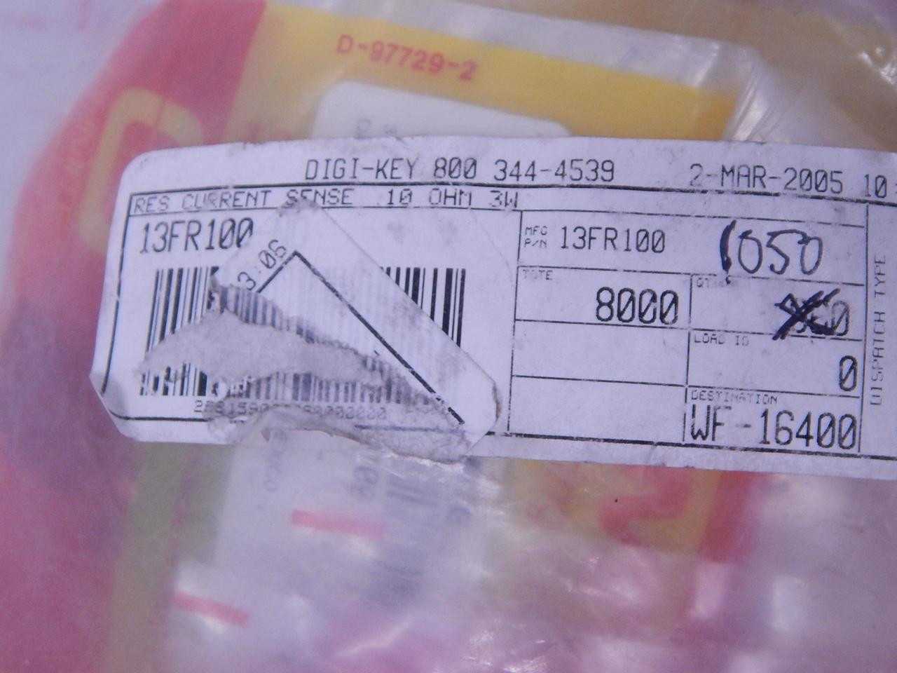 LOT OF 1100 OHMITE 13FR100 CURRENT SENSE RESISTORS - THROUGH HOLE 3 WATTS 0.1 OHMS 1 % - INDUSTRIAL PARTS