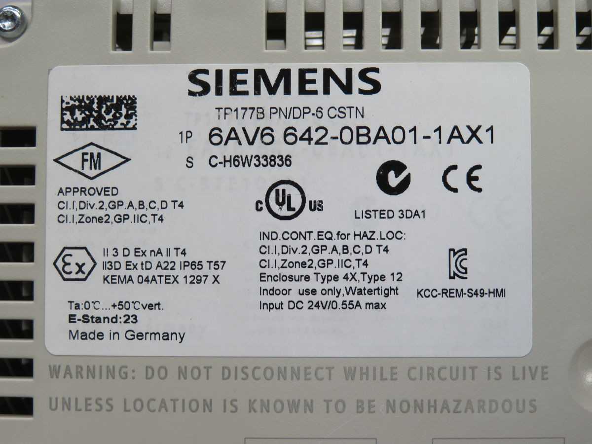 SIEMENS 6AV6 642-0BA01-1AX1 HMI, 6" TOUCHSCREEN, 320X240 RES, 24 VDC POWER, IP65 - HMIS & DISPLAYS
