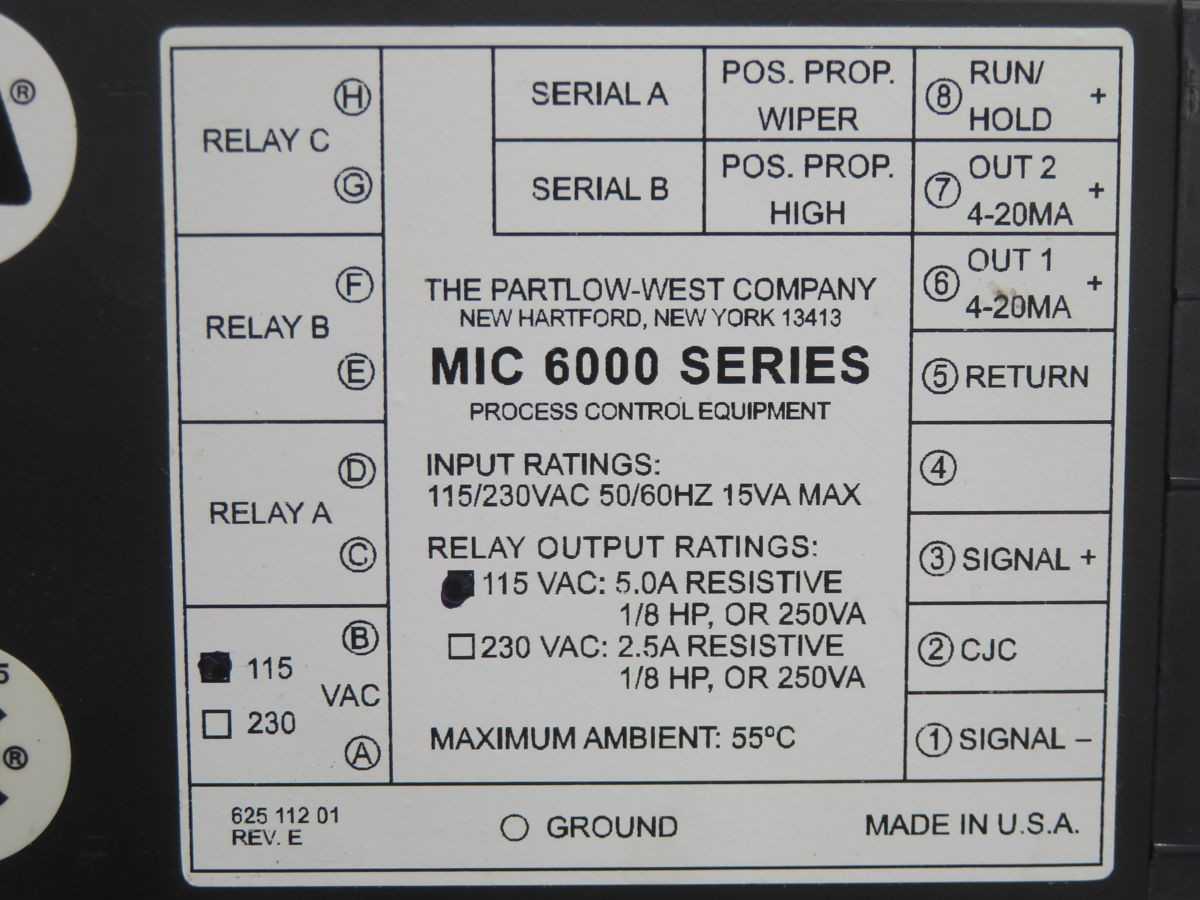 PARTLOW 6000 TEMP CTL, THERMOCOUPLE/MV INPUT, SSR DRIVE OUTPUT, 115 VAC POWER, 5A RELAYS - TEMPERATURE CONTROLLERS