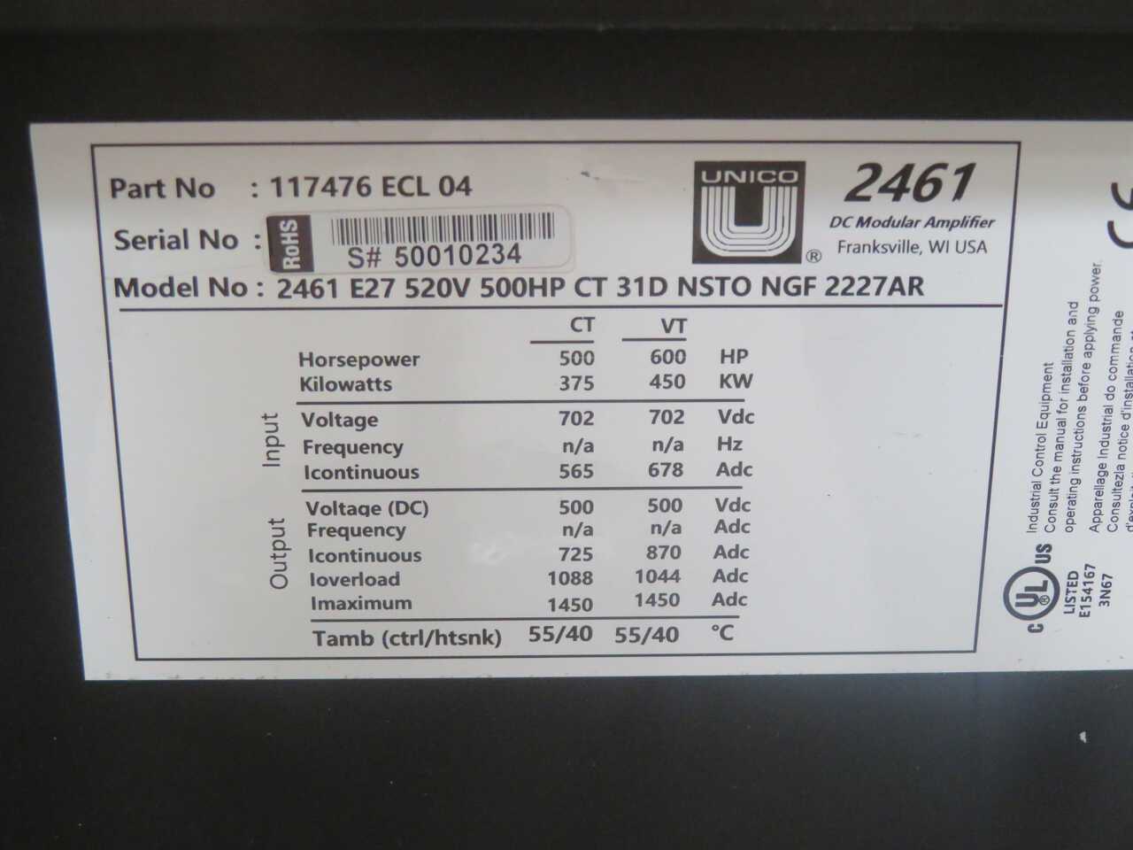 UNICO 2461 E27 INVERTERS, 520V VOLTAGE, 500 HP POWER - MOTOR DRIVES
