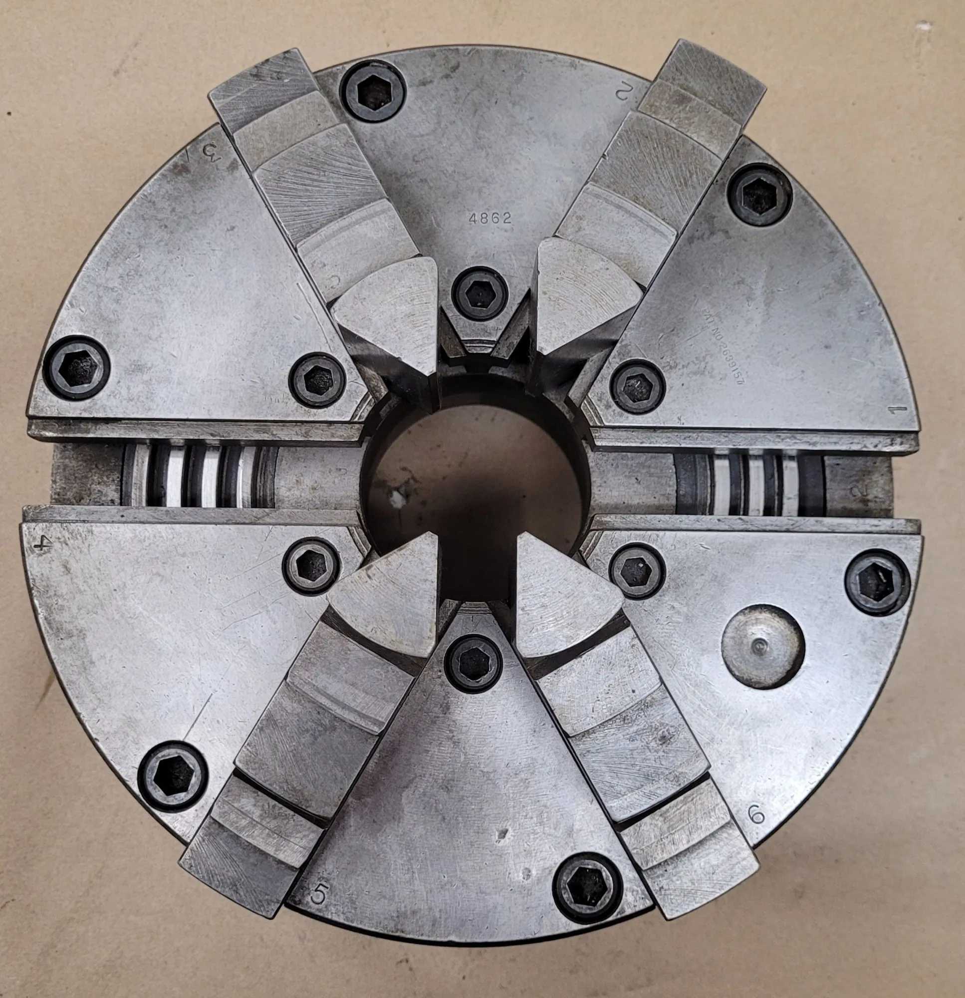 BUCK 4862 ADJUST-TRU – 6 JAW CHUCK – 8” OVERALL DIAMETER – D1-6 BACK MOUNT - MACHINE TOOLING