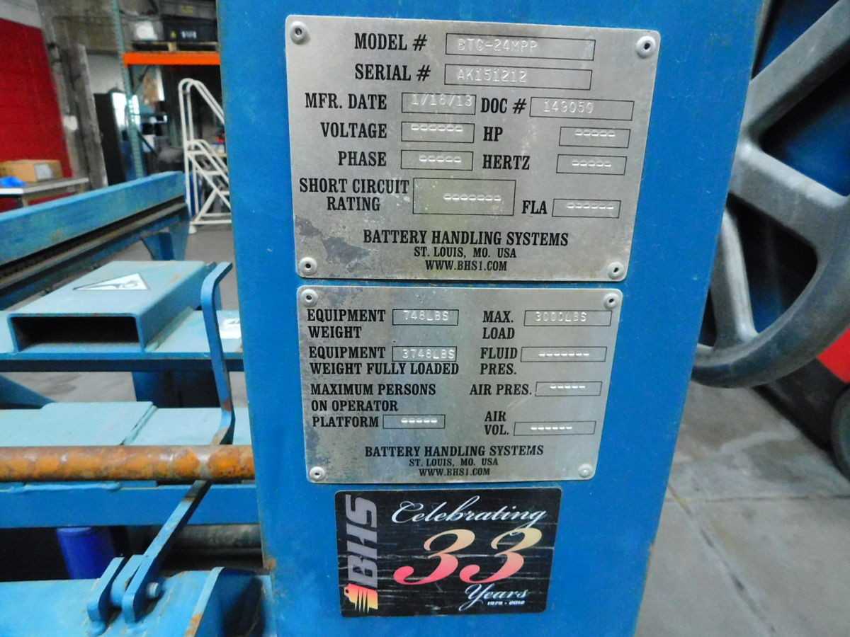 BHS BTC-24MPP BATTERY TRANSFER CARRIAGE WITH MECHANICAL PUSH/PULL LOADER 3000 LBS. M7515 - BATTERY CHARGERS