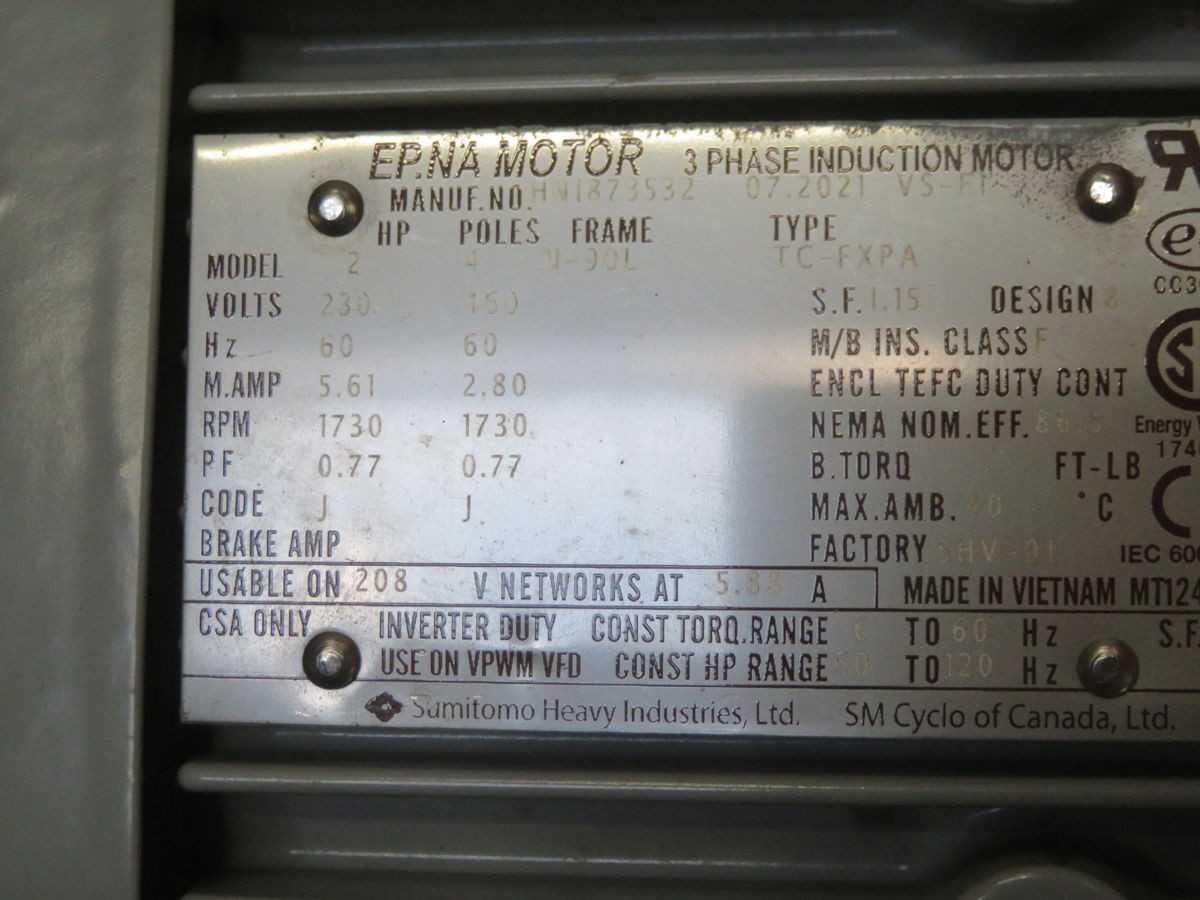 SUMITOMO EHYMS2-C6140YC-EPY4-179 CYCLO DRIVE GEARMOTOR ASSEMBLY. T267997 - MOTOR & GEARBOX ASSEMBLY