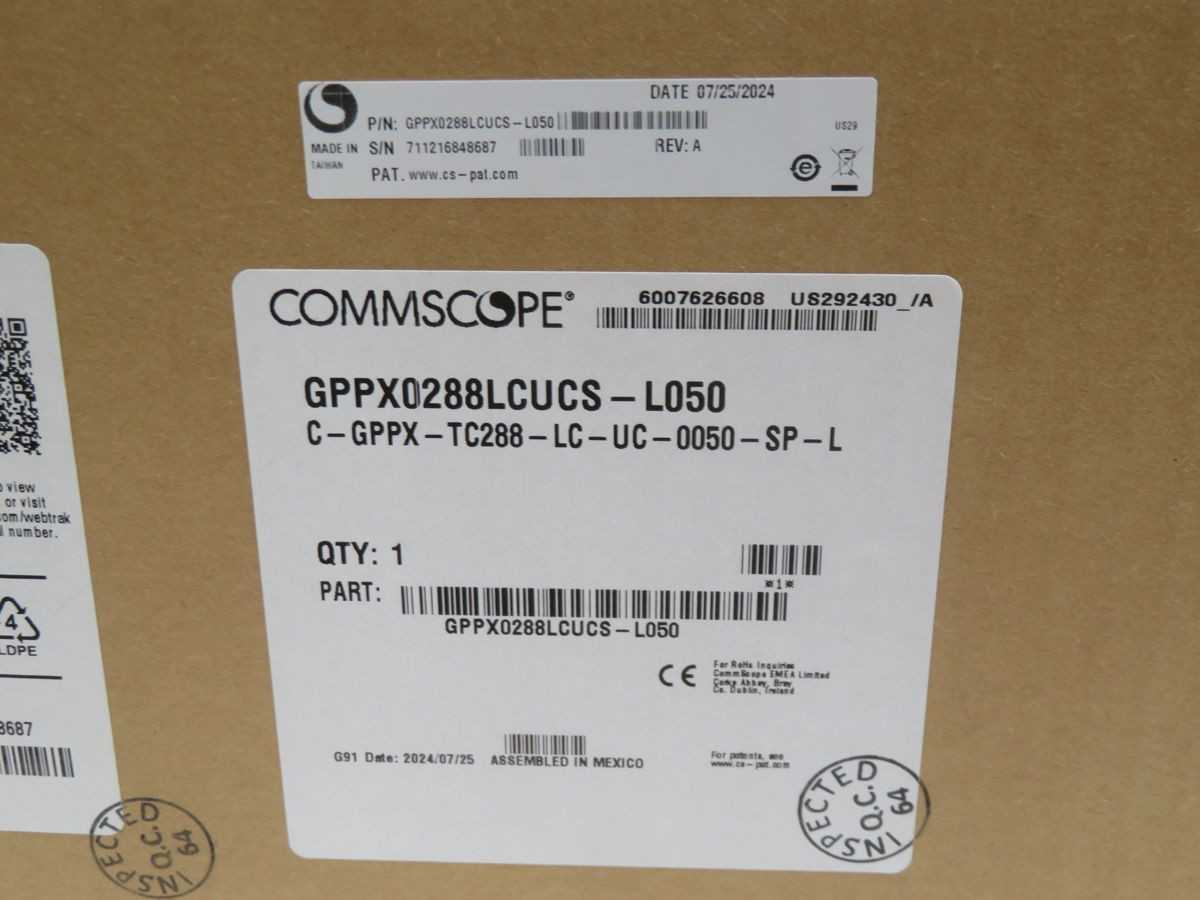 COMMSCOPE GPPX0288LCUCS-L050 C-GPPX-TC288-LC-UC-0050-SP-L 288-FIBER SINGLEMODE TRUNK CABLE ASSEMBLY T268323 - FIBER OPTIC CABLE