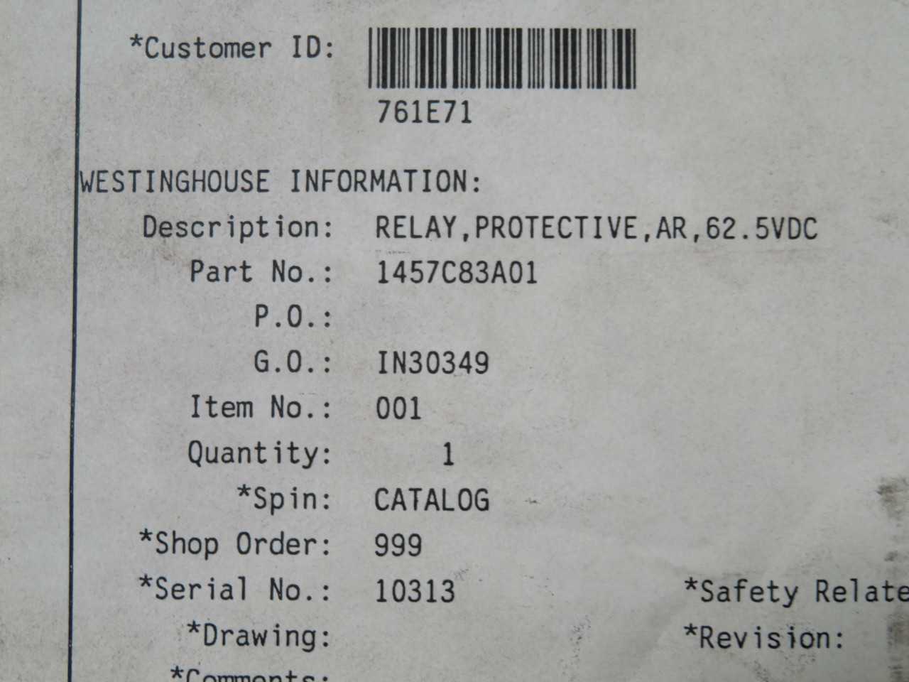 ABB 1457C83A01 PROTECTIVE RELAY, CLASS 1E QUALIFICATION, 5VDC POWER - PROTECTION RELAY