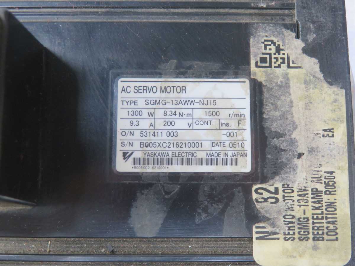 YASKAWA SGMG-13AWW-NJ15 AC SERVO MOTOR T264684 - SERVO