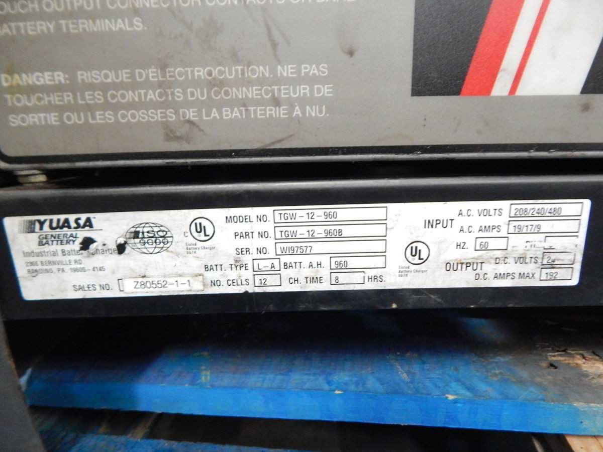 YUASA TGW-12-960 24 VOLT FORKLIFT BATTERY CHARGER 960 AH M6852 - FORKLIFTS
