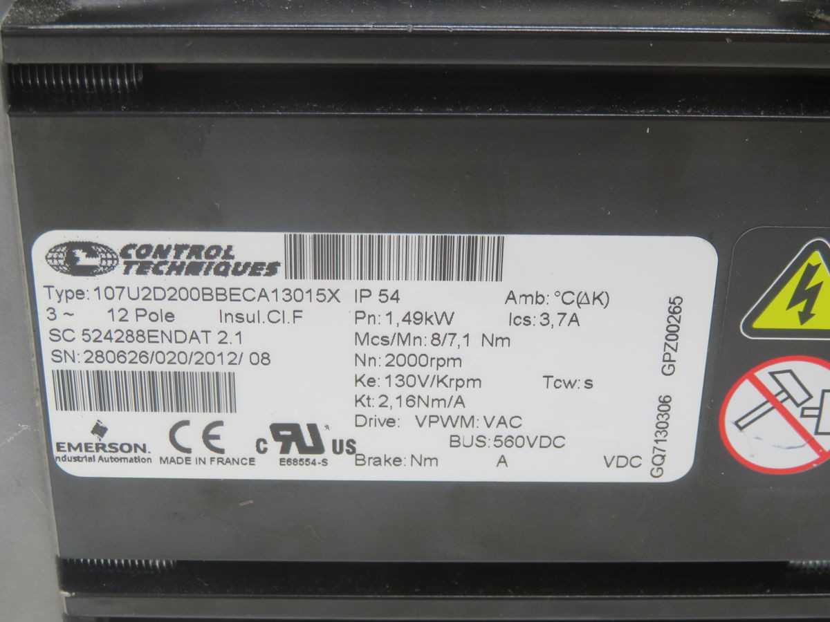 Emerson 107U2D200BBECA13015X AC Servo Motor T265781 - High Performance & Reliability - SERVO