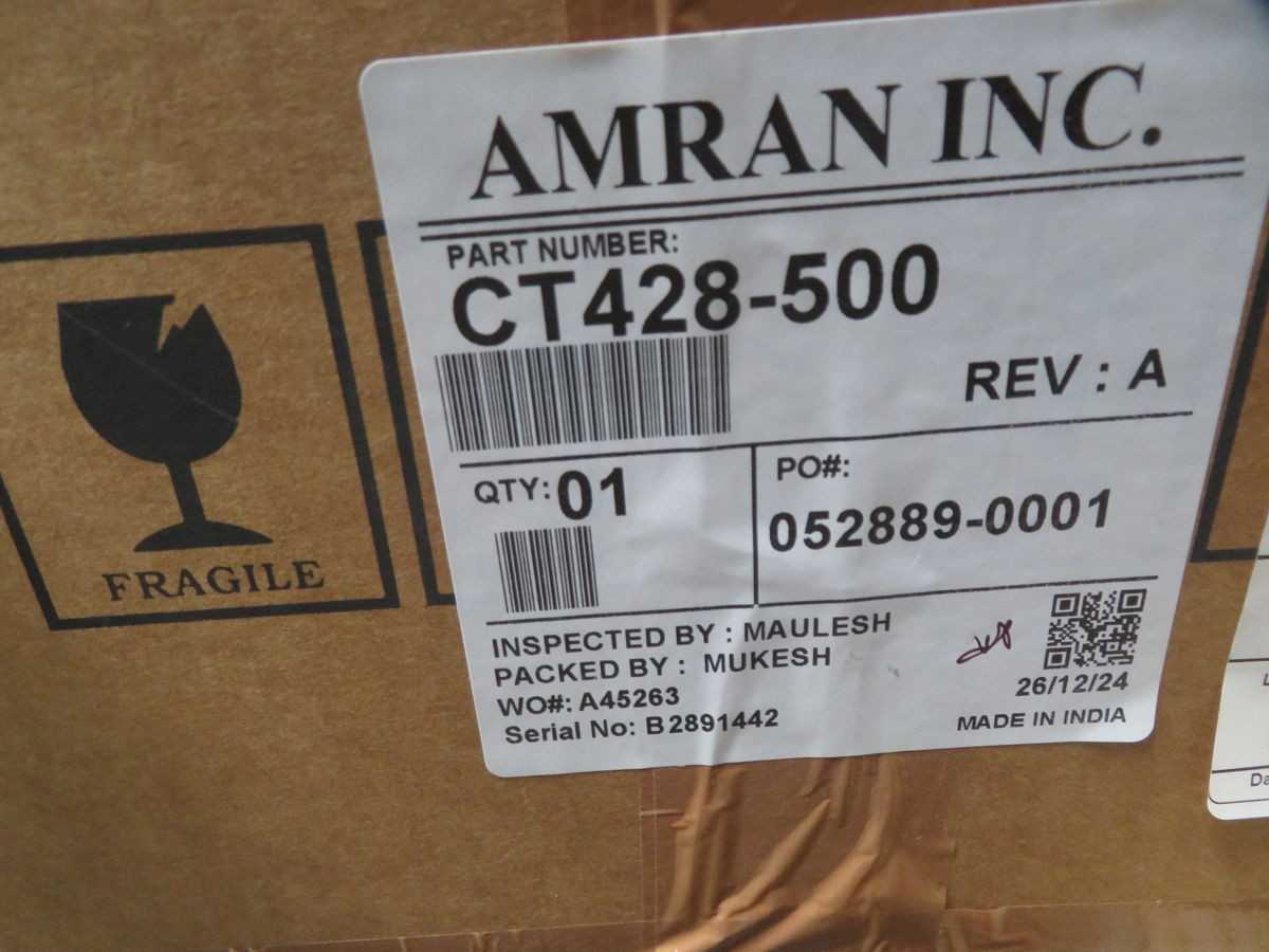 AMRAN CT428-500 CURRENT TRANSFORMER 50/5A 50-400 HZ T266036 - POWER TRANSFORMERS