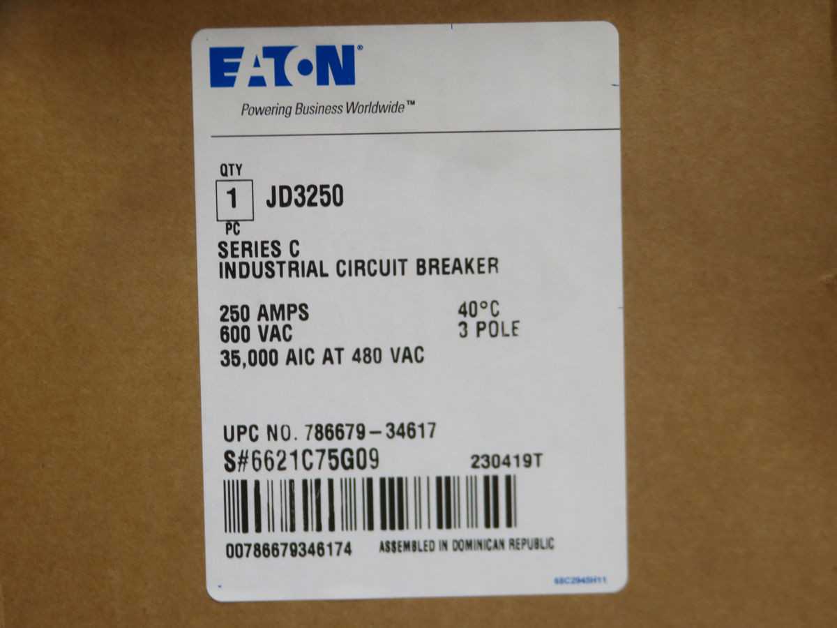 EATON JD3250 CIRCUIT BREAKER, 3-POLE, 250A CURRENT, 600VAC VOLTAGE, 25 KAIC @ 600VAC INTERRUPTING - CIRCUIT BREAKERS