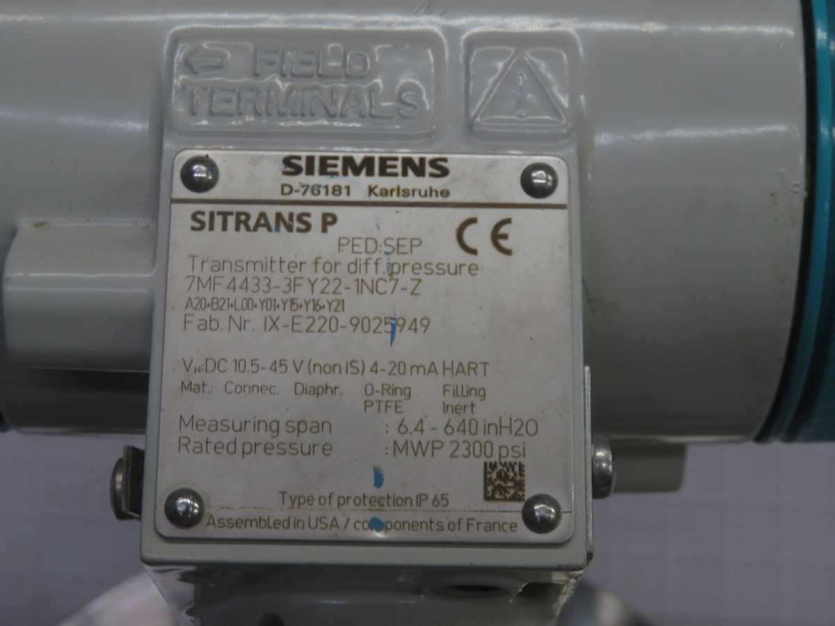 SIEMENS 7MF4433-3FY22-1NC7-Z TRANSMITTER T266626 - PRESSURE TRANSMITTER