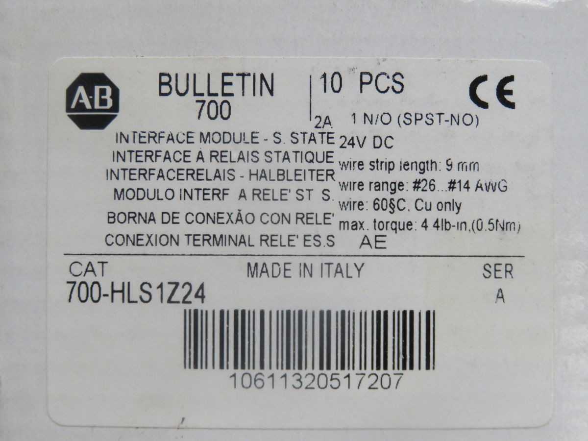 Lot Of 10 Allen Bradley 700-HLS1Z24 Solid-State Relay Terminal Blocks - SAFETY RELAY