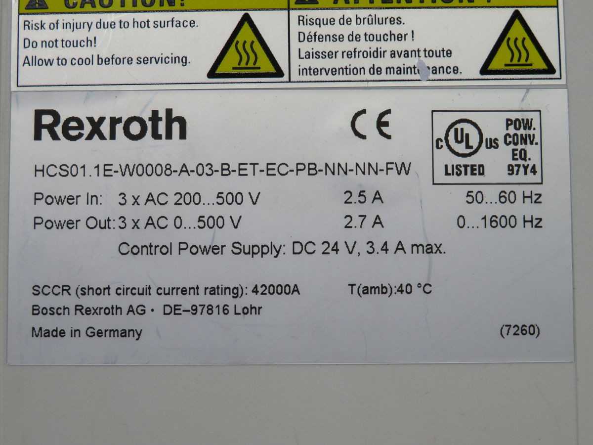 REXROTH HCS01.1E-W0008-A-03-B-ET-EC-PB-NN-NN-FW, POWER SUPPLY, 200-500V AC IN, 2.5A CURRENT - SERVO