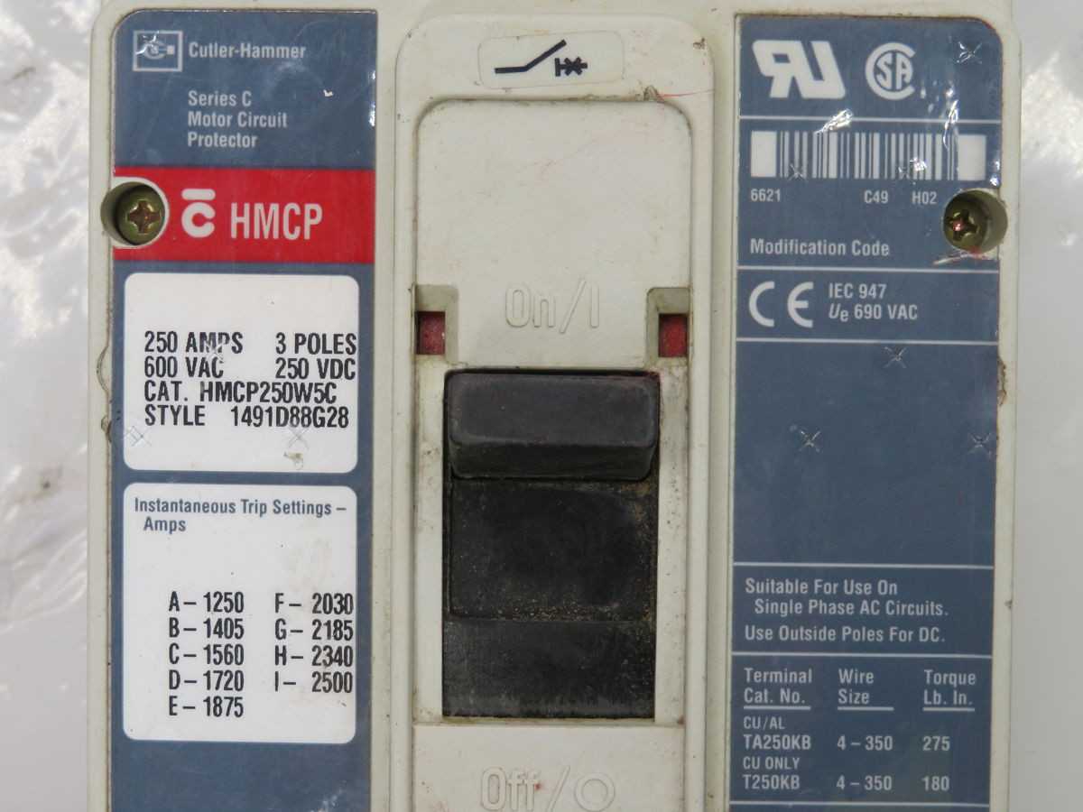 Cutler Hammer HMCP250W5C Circuit Breaker, 3 Pole, 250A Rated, 600V Max, 65KAIC IR, NEMA 5 - CIRCUIT BREAKERS