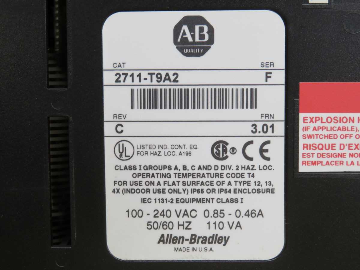 ALLEN BRADLEY 2711-T9A2, 9-INCH DISPLAY, 640X480 RES, DH-485 COMMS, NEMA 4X IP65 RATING - OPERATOR INTERFACE PANELS