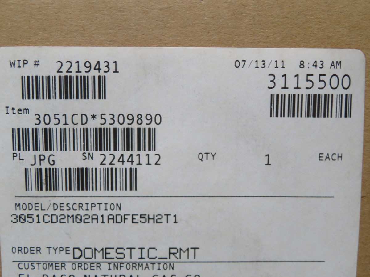 Rosemount 3051CD2M02A1ADFE5H2T1 Transmitter T264947 - FLOW TRANSMITTER