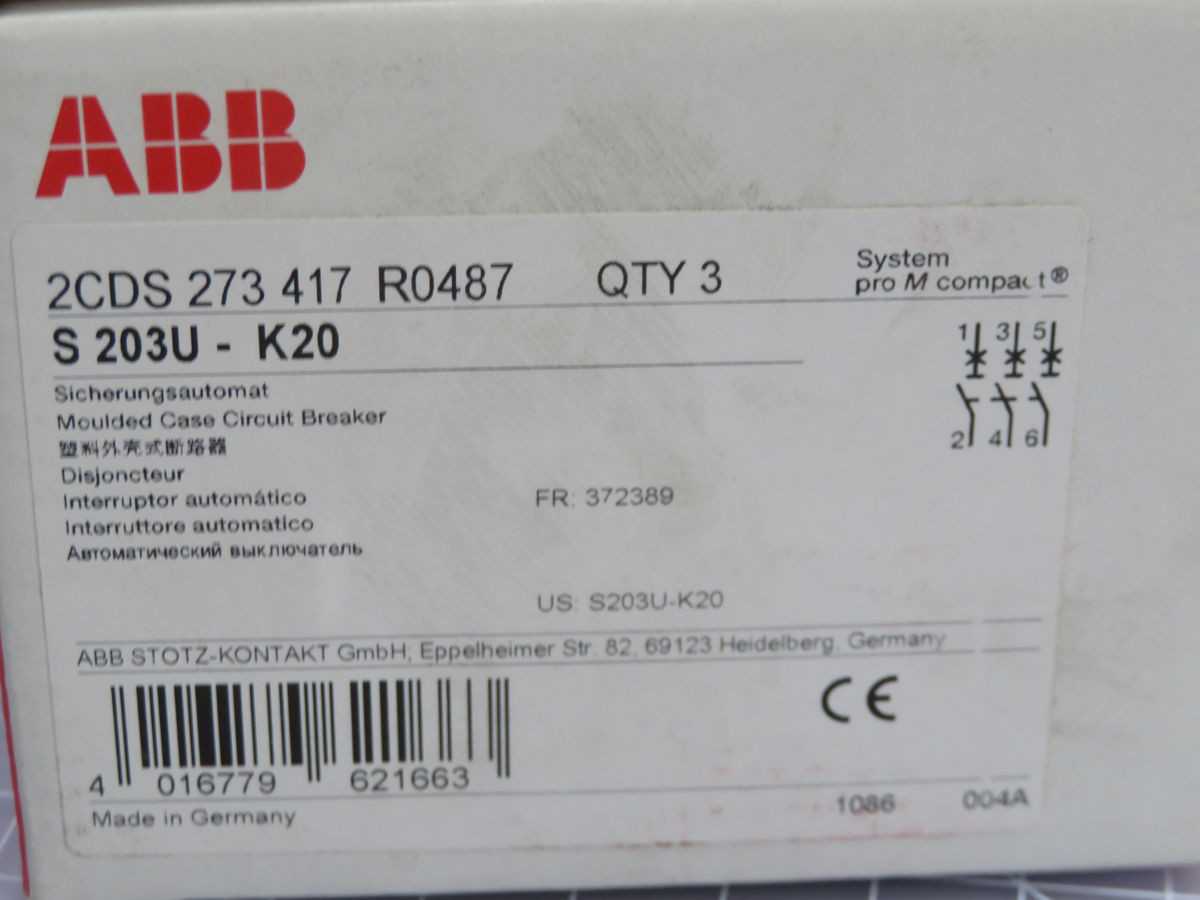 LOT OF 3 ABB S 203U- K20 2CDS273417R0487 CIRCUIT BREAKER T260599 - CIRCUIT BREAKERS