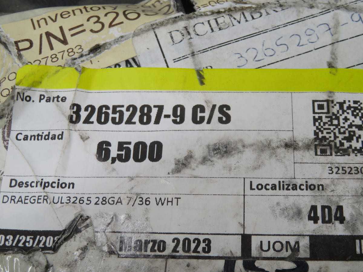 3265287-9 C/S 28 GAUGE WHITE CABLE 7/36 6200 FT T205325 - ELECTRICAL WIRE