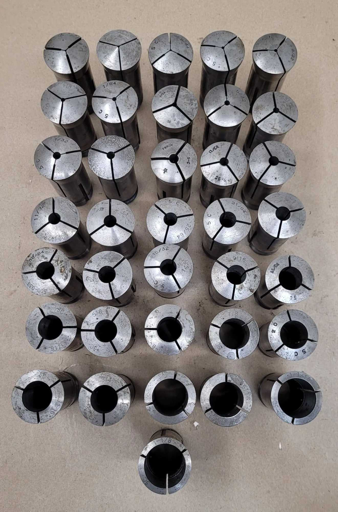 5C COLLET SET (SET OF 36) - SIZE RANGE: 1/16” TO 1-1/8” (INCLUDES 2 METRIC COLLETS) - MACHINING TOOLING & PARTS