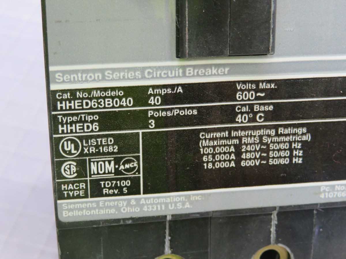 SIEMENS HHED63B040 CB, 3 POLES, 40A AMP, 600 VAC MAX V, 18KA IC - CIRCUIT BREAKERS