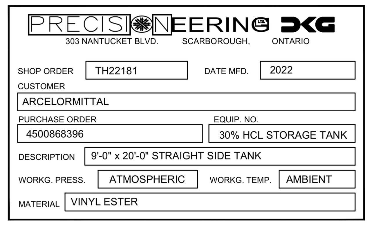 2022 Precision Engineering Horizontal Storage Tank, 9' x 20', Frp, Atmospheric - TANKS