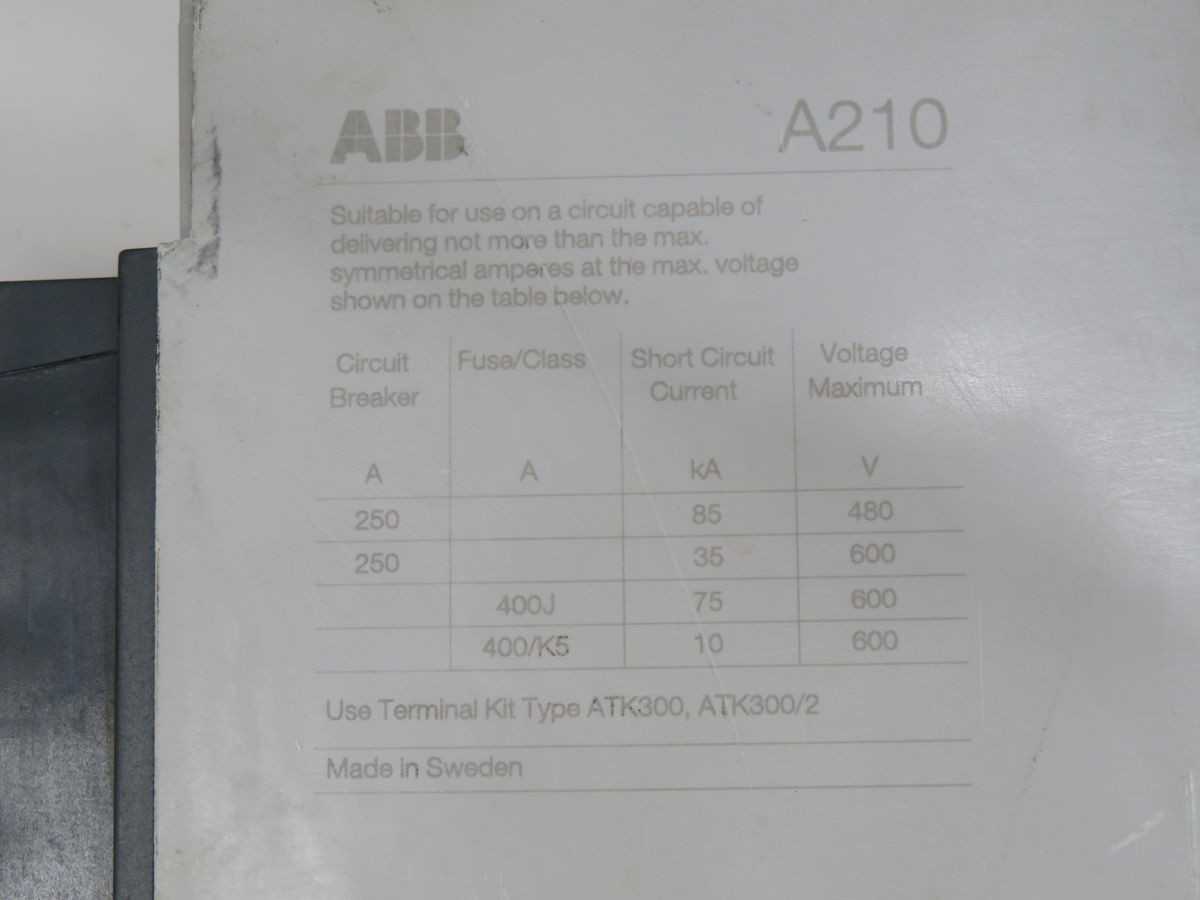 ABB A210-30 CONTACTORS, 3-POLE, 210 A AC-3, 110 KW AC-3, 690 V MAX, 10 V AC COIL - CONTACTORS